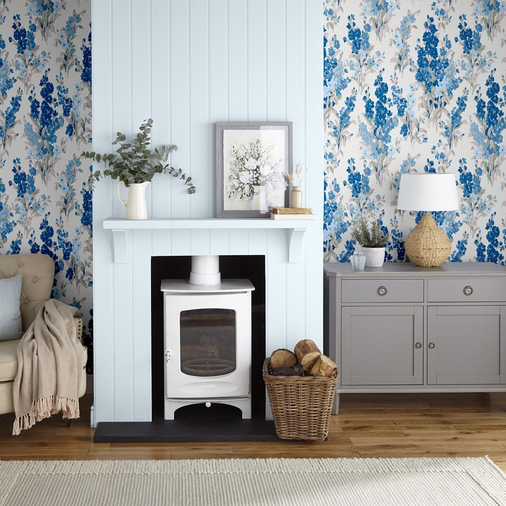 Stocks Floral Wallpaper 115259 by Laura Ashley in Blue Sky